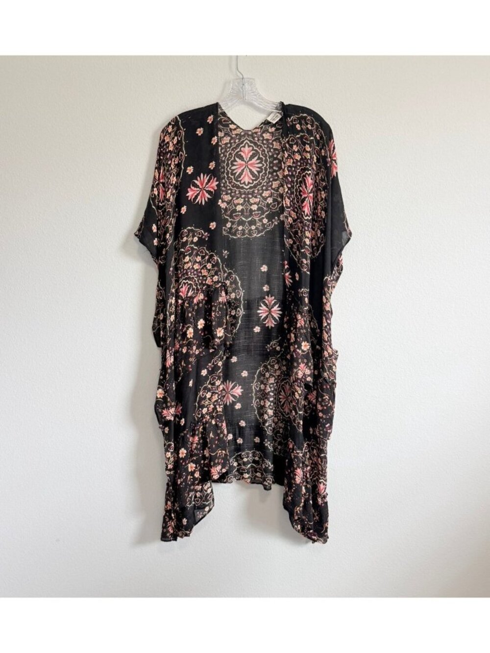 Anna&Ava Short Sleeve Ruffled Boho Floral Open Front One Size Cardigan Cover Up